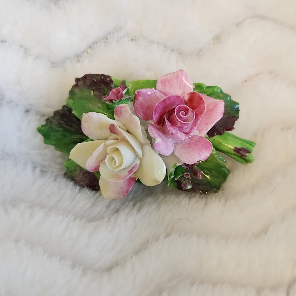 Royal Adderley Vintage Porcelain Floral Brooch Pin